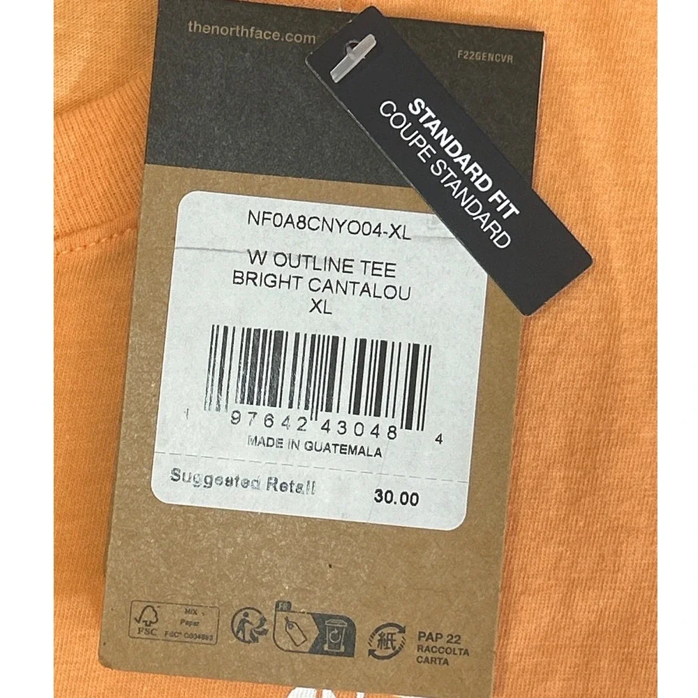 The North Face Womens Outline Tee Bright Cantaloupe Orange Logo Shirt XL NEW - Picture 10 of 10